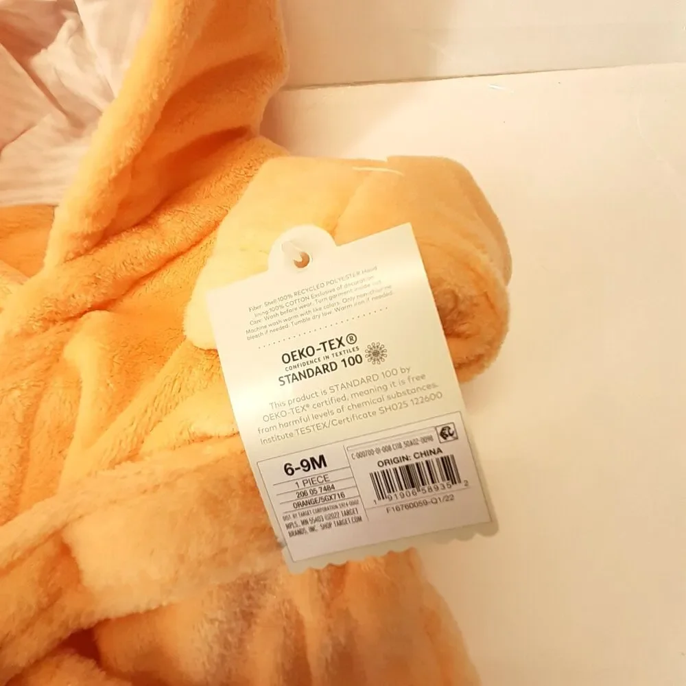 Cloud Island Baby 6-9 months Fox Plush Hooded Bath Robe Peachy Orange NWT